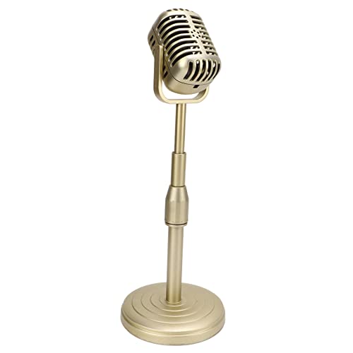 Vintage Microphone Prop Model with Adjustable Stand, Old Fashioned Desktop Microphone Prop Decor for Party Decoration, Costume Role Play (Gold) - color: Gold