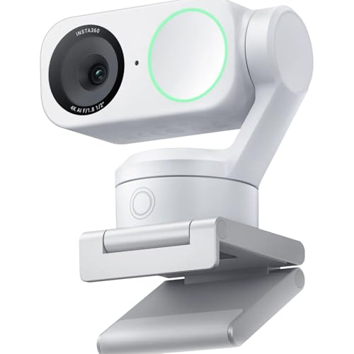 Insta360 Link 2 - PTZ 4K Webcam (White) for PC/Mac, 1/2" Sensor, AI Tracking, HDR, AI Noise-Canceling Mic, Gesture Control for Streaming, Video Calls, Gaming Bundle with Flexible Tripod & Lens Cloth
