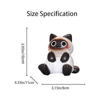 Cute Siamese Cat Phone Stand, Resin Desktop Phone Holder with Stable Base, Kawaii Cat Figurines Desk Decor Ornament for Home Office