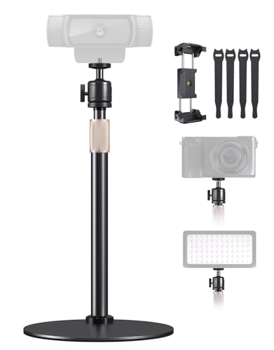 Upgraded Webcam Stand for Desk, Telescopic Webcam Tripod Mount with Ball Head, Compatible with Logitech Camera C922 C930e C920S C920 C615 C960 C920x BRIO 4K NexiGo N60, Phone Holder with 1/4" Thread - size: Smaller Base