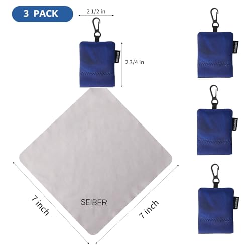 SEIBER Microfiber Eyeglass Cleaning Cloth with Neoprene Pouch,3PCS, Blue | 7x7 inch For Glasses, Laptops, Cameras, Screen,Self-Closing Bottom - color: Blue-(3pack)