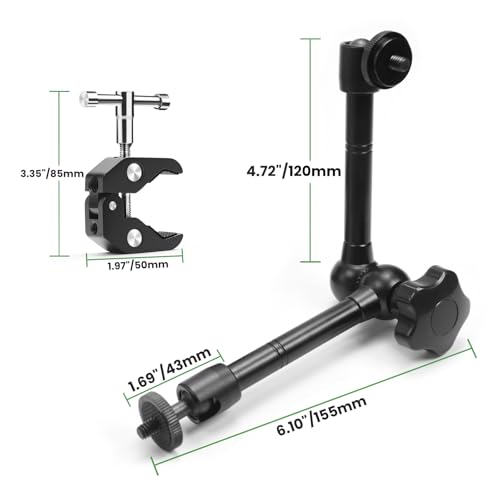 MOKOSE 10 inch Articulating Magic Arm with Super Clamp and Wall Mount Base,Friction Arm Mount for LCD Monitor LED Light Camera Rig