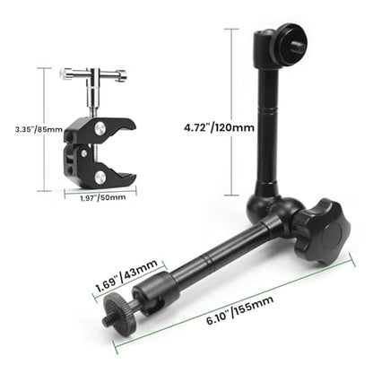 MOKOSE 10 inch Articulating Magic Arm with Super Clamp and Wall Mount Base,Friction Arm Mount for LCD Monitor LED Light Camera Rig