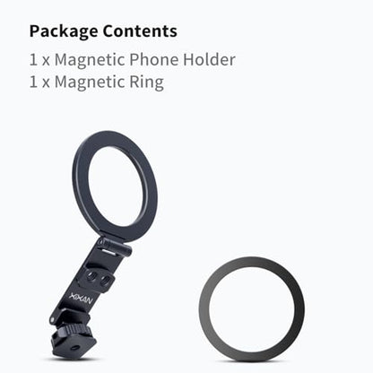 Magnetic Phone Tripod Mount Adapter with 1/4" Thread, Cold Shoe Phone Holder for Camera. Compatible with MagSafe for iPhone, 360° Rotatable, Foldable, Portable Design for Photography Video Vlog - style: Premium Magnetic