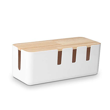 Cable Management Box by Baskiss, 12x5x4.5 inches, Wood Lid, Wire Organizer for Desk TV Computer USB Hub System to Cover and Hide & Power Strips & Cords