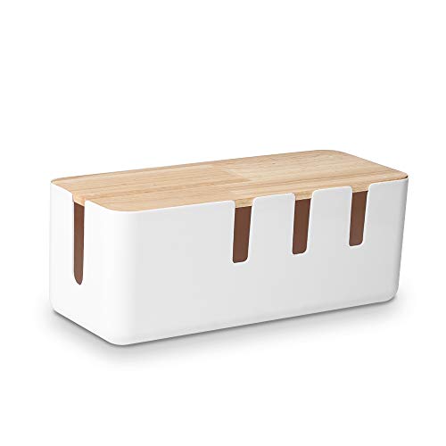 Cable Management Box by Baskiss, 12x5x4.5 inches, Wood Lid, Wire Organizer for Desk TV Computer USB Hub System to Cover and Hide & Power Strips & Cords