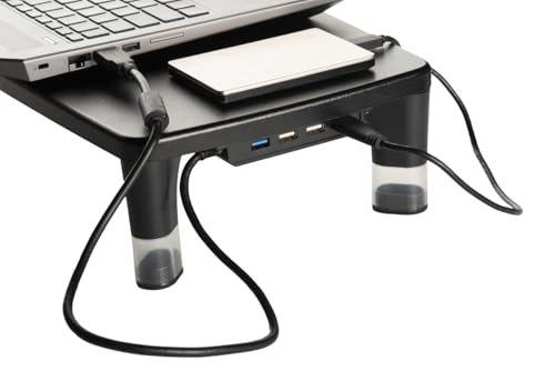 3M Adjustable Monitor Stand with 4-Port USB Hub, Black, Great for Computer Monitors, Laptops, TVs, Speakers, Printers and More
