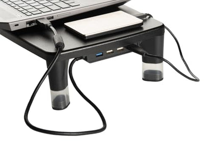 3M Adjustable Monitor Stand with 4-Port USB Hub, Black, Great for Computer Monitors, Laptops, TVs, Speakers, Printers and More