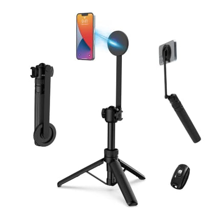 PHOPIK 35" Magnetic Selfie Stick Phone Tripod, Extendable Phone Tripod with Cold Shoe and Remote,Compatible with iPhone/Android/Sport Camera Perfect for Video Recording/Selfies/Insta360 x5（Black） - size: SS21-B