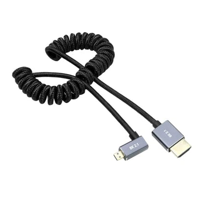 Alvin's Cables Left Angle Micro HDMI to HDMI Cable 8K@60Hz 4K@120Hz, Braided Coiled HDMI 2.1 for Sony A7RIII/A7II/A7M3, Canon R5/M6, Fujifilm X-T4/X-T3, GoPro, Nikon - Ultra Durable - color: Black, style: Left Angle micro HDMI