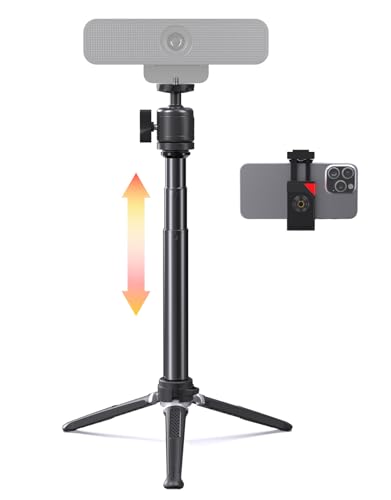 Webcam Tripod for Desk, Extendable Web Cam Stand Mount with Phone Holder for Logitech Webcam C920 C922 C922x C925e C930 C930e C615 Brio 4K NexiGo N60, GoPro Camera and Ring Light with 1/4" Thread - size: Tripod Base