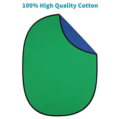5X3.3ft (1.5mX1m) 2 in 1 Polyester Muslin Green and Blue Backdrop Portable ChromaKey Pop-Up Collapsible Reversible Photography Screen Background - color: Green/Blue