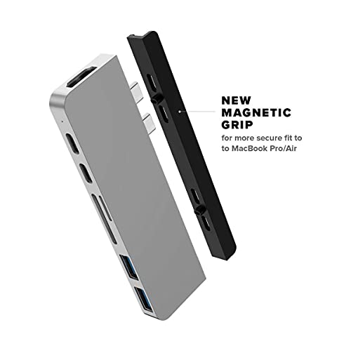 HyperDrive Duo 7-in-2 MacBook USB C Hub — for Mac w/Dual Ports, 4K60Hz HDMI, 40Gbps USB-C 100W Power Delivery, USB-A, SD/MicroSD, Magnetic Mount — (Silver)