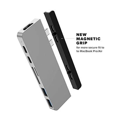 HyperDrive Duo 7-in-2 MacBook USB C Hub — for Mac w/Dual Ports, 4K60Hz HDMI, 40Gbps USB-C 100W Power Delivery, USB-A, SD/MicroSD, Magnetic Mount — (Silver)
