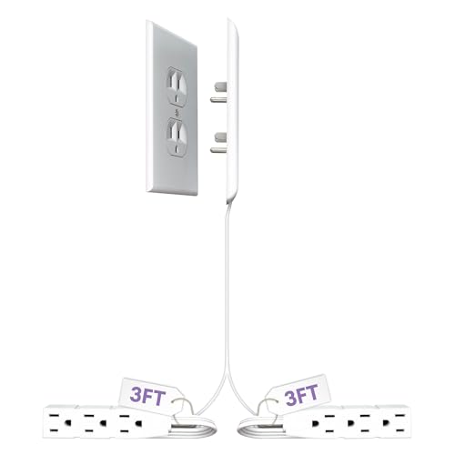 Sleek Socket Original & Patented Ultra-Thin Outlet Concealer with Cord Concealer Kit, Flat Extension Cord with Multi Outlets Power Strip, Ideal for Home Improvement, Hide Bulky and Messy Cords - size: 3 ft - Dual Cords, style: Standard Outlet