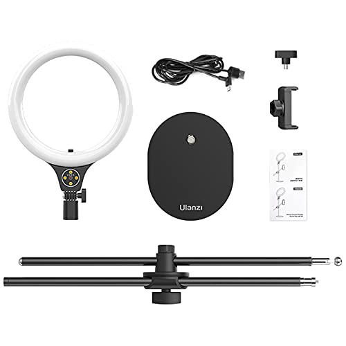 ULANZI [Upgraded Base] Overhead Tripod for Phone with 10 Selfie Ring Light, Phone Stand for Filming 3500k-6500K Dimmable, Ring Light Phone Holder for Video Recording, Live Stream, Portrait，Makeup