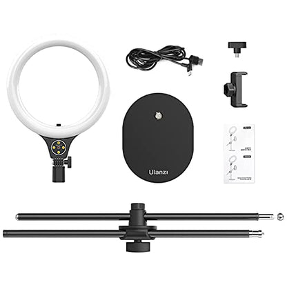 ULANZI [Upgraded Base] Overhead Tripod for Phone with 10 Selfie Ring Light, Phone Stand for Filming 3500k-6500K Dimmable, Ring Light Phone Holder for Video Recording, Live Stream, Portrait，Makeup