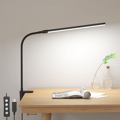 Lepro Clip on Desk Lamp LED Reading light Dimmable USB Small Clamp Lamp with 3 Color Modes 10 Brightness, Adjustable Flexible Gooseneck Table Light for Bed Headboard, Nail, Home Office,Computer(Black) - color: Black