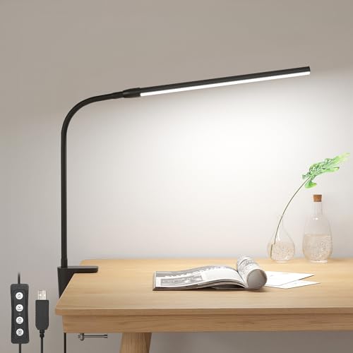 Lepro Clip on Desk Lamp LED Reading light Dimmable USB Small Clamp Lamp with 3 Color Modes 10 Brightness, Adjustable Flexible Gooseneck Table Light for Bed Headboard, Nail, Home Office,Computer(Black) - color: Black