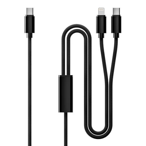 2 in 1 USB C to USB C and Lightning Carplay Cable 100W 4FT 1Pack Two Devices Simultaneous Fast Charging Compatible with MacBook Air/Pro/iPad/iPhone 17/16/15/14/13/12,Galaxy S26/S25/24/Pixel 10 - color: Black, size: 4FT