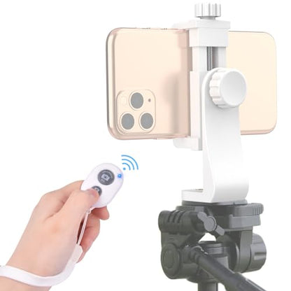 Universal Phone Tripod Mount Adapter with Ｗireless Camera Remote, Cell Phone Holder with Adjustable Clamp for Selfie Stick Monopod Compatible with iPhone, Samsung and so on -White - color: White