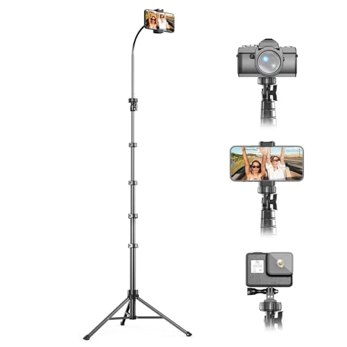 UBeesize 88’’ Flexible Phone Tripod with 14.95’’ Gooseneck, Remote and Phone Holder, Overhead Cell Phone Stand＆Selfie Stick for Video Recording, Compatible with iPhone Android Phone, Camera Black - color: Black, size: 88in