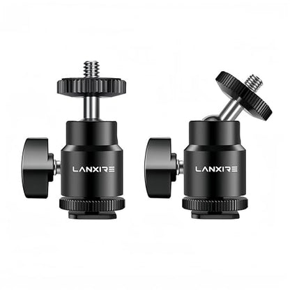 Camera Hot Shoe Mount with 1/4" Screw and Ball Head Adapter - Compatible with Camera, Camcorder, Smartphone, Action Camera, LED Lights, Microphone - 2 Pack