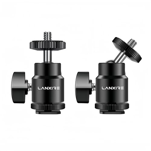 Camera Hot Shoe Mount with 1/4" Screw and Ball Head Adapter - Compatible with Camera, Camcorder, Smartphone, Action Camera, LED Lights, Microphone - 2 Pack