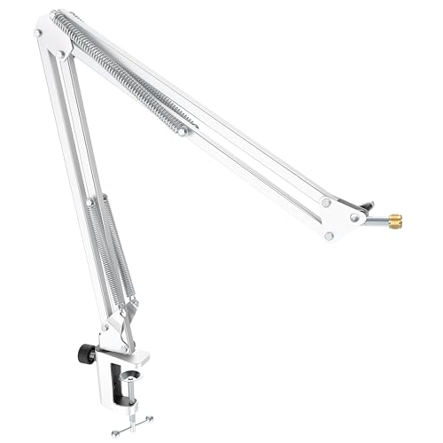 FIFINE Microphone Boom Arm, Suspension Mic Arm Stand with Mount Clamp, Metal Scissor Mic Stand with 3/8" to 5/8" Adapter for Home Studio Recording Podcast Gaming-CS1 White - color: White, size: CS1W