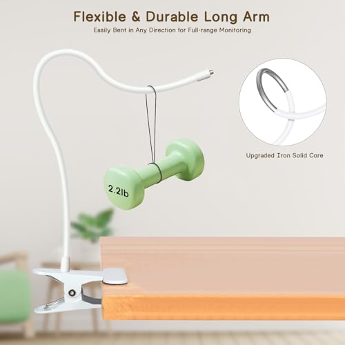 Baby Monitor Clip Mount for HelloBaby HB6550/HB6560/HB6148/HB6240//HB66/HB6339, ANMEATE SM935E – Adjustable Clamp Baby Camera Holder Stand, No Drilling, Flexible Mount for Cribs, Desks, and Shelves - color: White