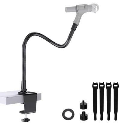 19" Flexible Gooseneck Mic Stand with Desk Clamp【Heavy Duty】 1/4" & 3/8" Adapters，for Gaming, Live Streaming, Podcast, Conference, and Podium