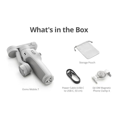 DJI Osmo Mobile 7 Gimbal Stabilizer for iPhone, Android, Built-in Tripod, Portable Stabilizer for iPhone, Selfie Stick, 3-Axis Phone Gimbal, ActiveTrack 7.0, One-Tap Edit, 10hrs Use, Phone Charging