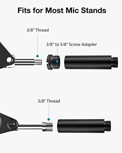 InnoGear Mic Stand Extension Tube, 2 Pieces 5/8" Thread Microphone Extension Pipe Mic Extender with 2 Pcs 3/8" to 5/8" Metal Adapter for Desk Mic Boom Arm Stand for Shure SM7B MV7 Blue Yeti QuadCast
