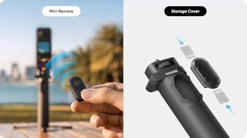Insta360 Foldable 2-in-1 Selfie Stick Remote Kit (1/4" Mount) for insta360 X5/X4 Air/X4/X3, Invisible Pole and Built-in Tripod, Mini Remote for Remote Camera Control, 1/4" Mount - style: with mini remote
