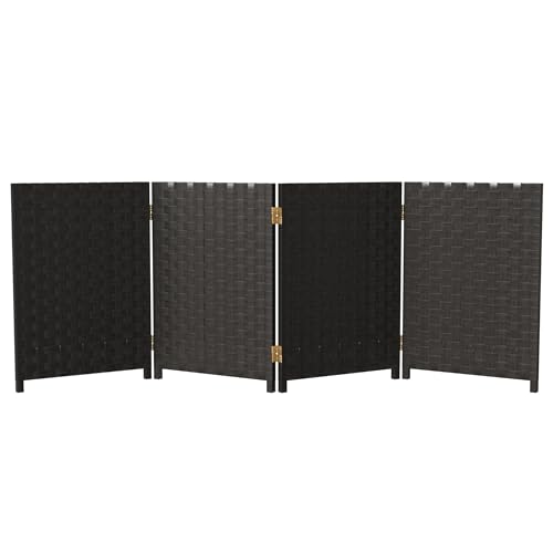 Red Lantern 2 ft. Short Woven Fiber Folding Screen - 4 Panel - Black - color: Black, size: 4 Panel