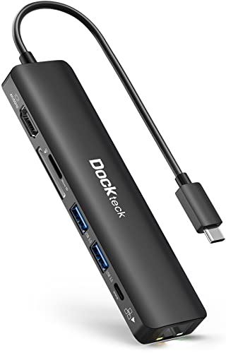 USB C Hub 4K 60Hz, Dockteck 7-in-1 USB C PD Ethernet Hub Dongle with 4K 60Hz HDMI, 1Gbps Ethernet, 100W PD, 2 USB 3.0, SD/Micro SD for MacBook Air/Pro M1 2020, iPad Pro 2021, iPad mini 6 and More - color: 7 IN 1 Black