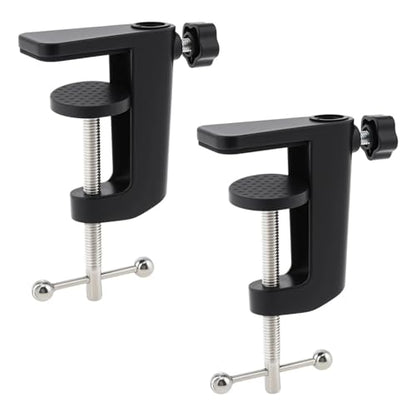 2pcs Desk Clamp, Heavy-Duty Metal C-Clamp13mm 0.51" Thread Hole C-Clip Mic Desk Mount Bracket Suspension Boom Scissor Arm Cantilever Bracket Table Lamp Base DIY for Studio Podcast (Black)