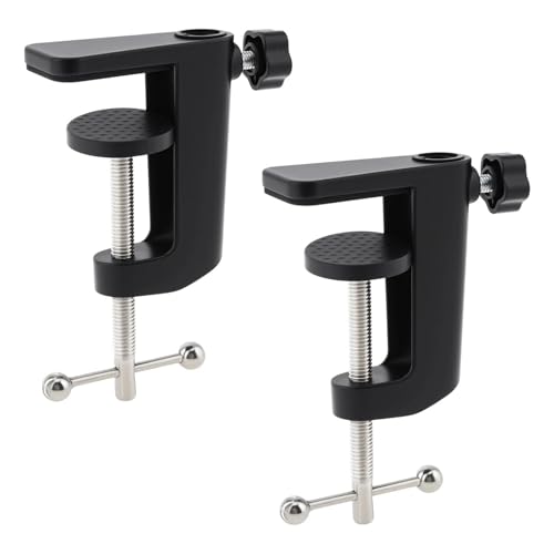 2pcs Desk Clamp, Heavy-Duty Metal C-Clamp13mm 0.51" Thread Hole C-Clip Mic Desk Mount Bracket Suspension Boom Scissor Arm Cantilever Bracket Table Lamp Base DIY for Studio Podcast (Black)