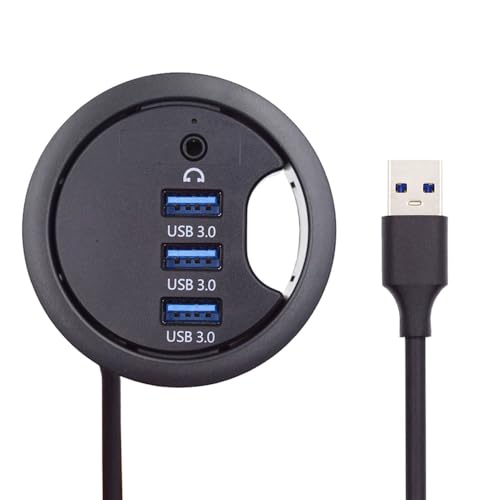 xiwai USB 3.0 Hub Splitter, Sound Card 3 Port USB Multiport Expander 60mm Desk Grommet Dock Station Headphone Mic Audio Interface for PC Desk Desktop - style: HUB03