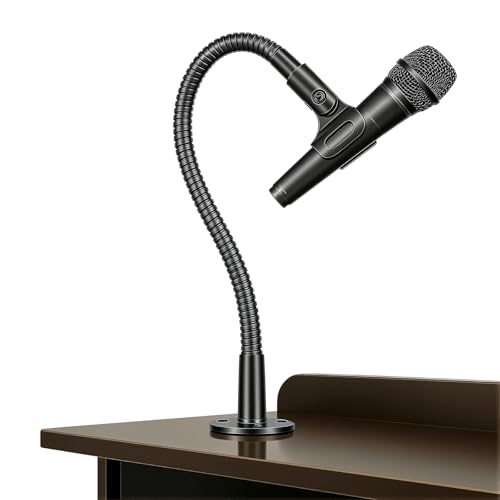 Microphone Stand - 13-INCH Heavy-Duty Flexible Gooseneck Desktop Mic Stands Holder with Flange Mount Base for Lectern Podium Podcast Meetings Lectures Streaming Gaming Studio - size: 13-INCHS