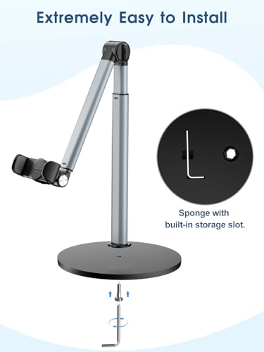 Heavy Duty Aluminum Overhead Phone Stand for Recording, Adjustable iPhone Tripod for Overhead Shots, Sturdy Stand for Cooking, Crafting, Filming, Painting – Perfect for Creators（Clip） - style: Clip