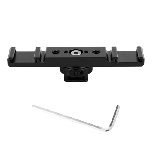Dual Cold Shoe Extension Bar Mount, Aluminum Alloy Hot Shoe Adapter Bracket with Hex Wrench for DSLR Camera LED Video Light Microphone & Monitor (Black)