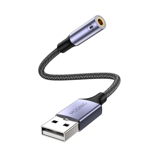 MOSWAG USB to 3.5mm Jack Audio Adapter 0.65Feet/20cm, External Sound Card Support Mic TRRS Headset with 3.5mm Aux Stereo Converter Compatible with Windows, PC, Laptop, Mac, Linux, Desktops, PS4 - color: Black, size: 1 pack