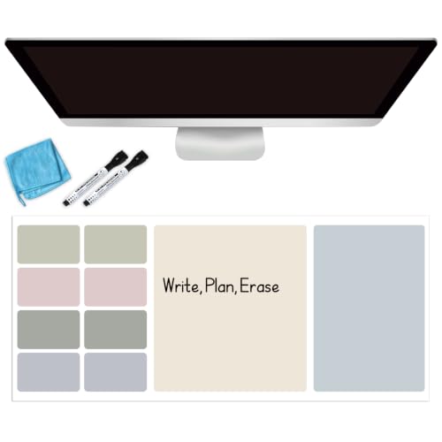 Dry Erase Desk Mat, Large Mouse Pad, Erasable Writing White Board for Making Plans, Self Adhesive Desktop Protector with 2 Wet Erase Markers & 1 Eraser for Home Office School 36"x16" (Gray Green) - color: Gray Green