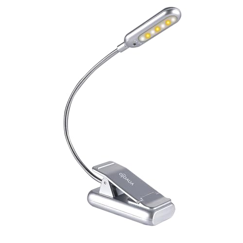 VAVOFO Rechargeable Book Light for Reading in Bed Kids, 7 LED Reading Light with 9-Level Warm Cool White Daylight, Eye Care Lamp with Power Indicator for Bookworms (Silver) - color: Silver