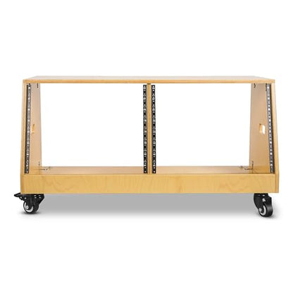 Sound Town DIY 2 x 8U Slanted Studio Rack with Solid Baltic Birch Plywood, Casters, Golden Oak for Recording Room, Home Studio (SDRK-D8T) - size: 2 x 8U, Golden Oak