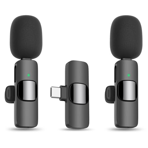 MAYBESTA Wireless Lavalier Lapel Microphone for iPhone Android - Bluetooth Mini Phone Microphones for Video Recording - 2 Clip on Mics with USB C Interface for Tiktok YouTube Vlog(Dark Black) - color: Dark Black