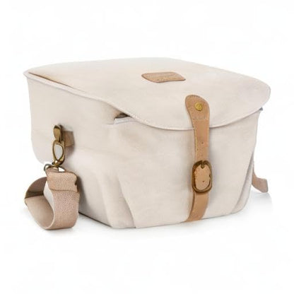BAGSMART Canvas Crossbody Camera Bag with Rain Cover Women Men, Ivory White | SLR DSLR Camera Case, Compact Camera Shoulder Bag - color: 02-Ivory White