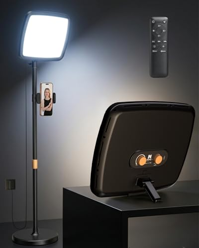 NiceVeedi 14" Large Soft Light with 75" Stand, Full Screen Dimmable Ring Light, 3 Color/Modular Design/Remote/Phone Holder, Streaming Light for Video Recording/Home Office/TikTok/Makeup/Zoom