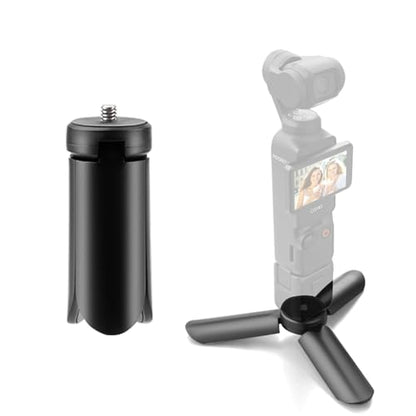 Mini Tripod for DJI Osmo Pocket 4/3, Osmo 360, Insta360 X5 X4 X3, Portable Foldable Tripod Stand with 1/4 Inch Screw, Black Lightweight Selfie Grip for Vlogging and Travel